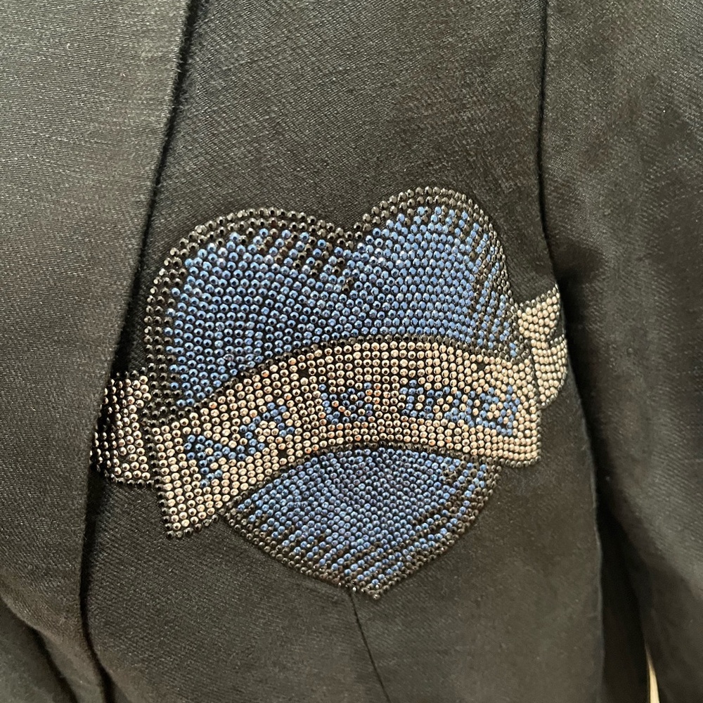 Zadig & Voltaire Black Linen Blend Art is Truth Viva Heart Strass Blazer 42 (XL) - Picture 6 of 10